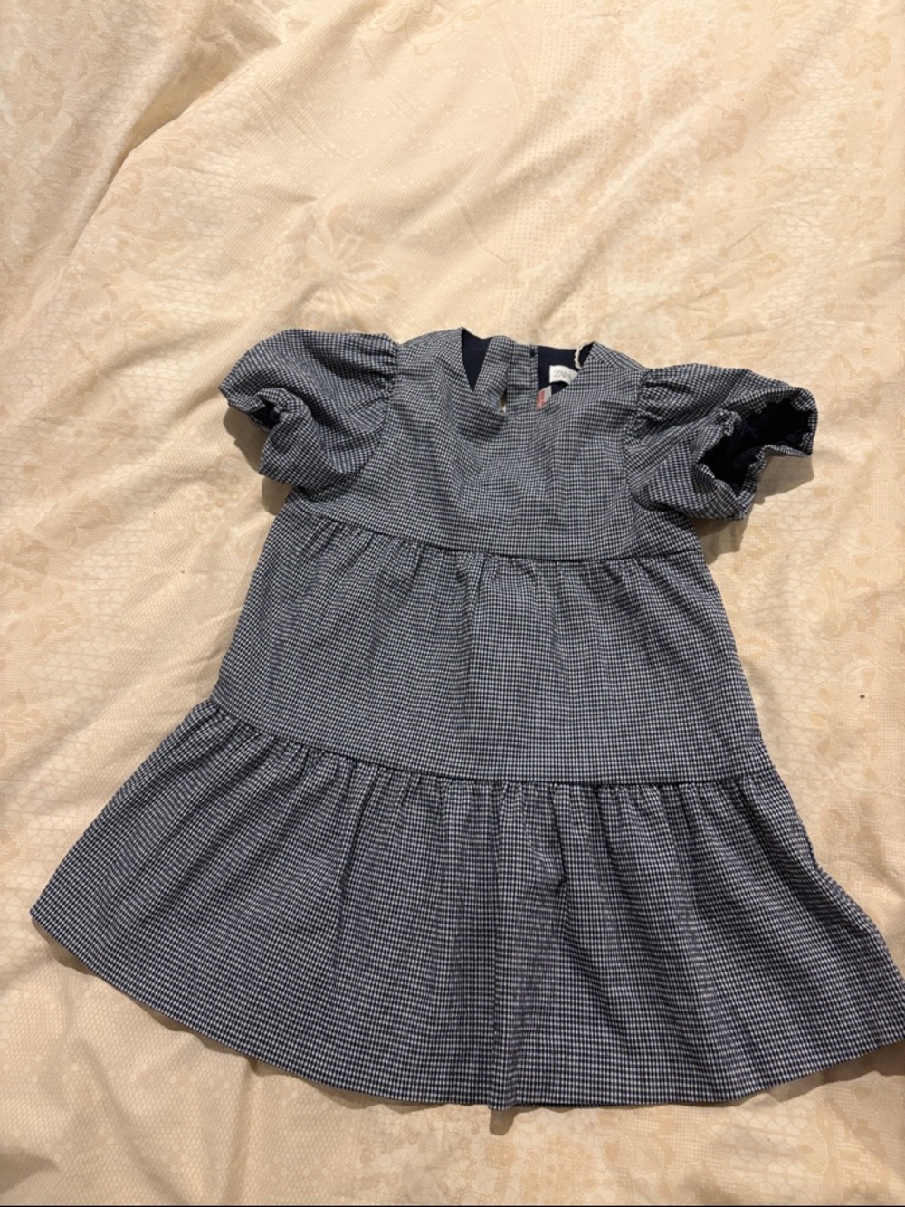 Zara Navy Gingham Puff-Sleeve Dress